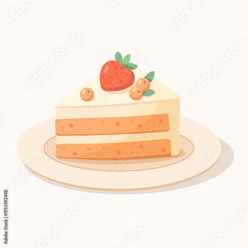 Strawberry Berry Cake Slice on Plate Sweet Summer Dessert