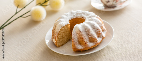 Spring bundt cake with powdered sugar, Easter dessert
