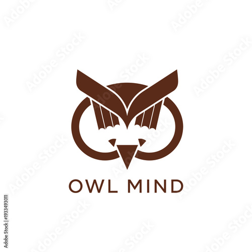 Minimalist owl head icon with pencil and book elements for education tutor logo Owl Mind