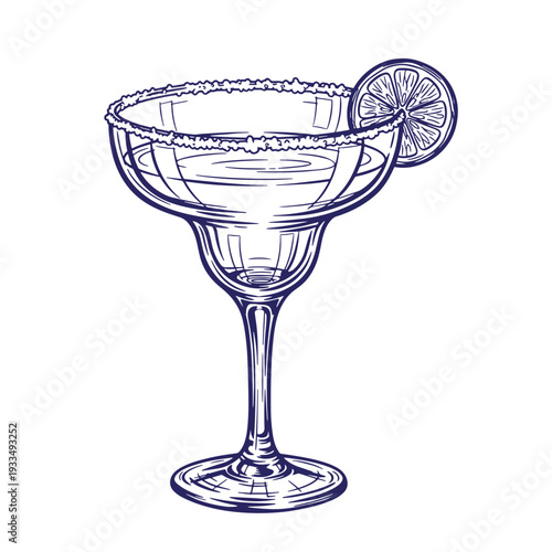 Salt rim margarita glass with lime wedge cocktail glass drink
