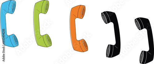 Retro telephone handset collection, colorful vintage phone receiver set isolated on white background vector illustration design