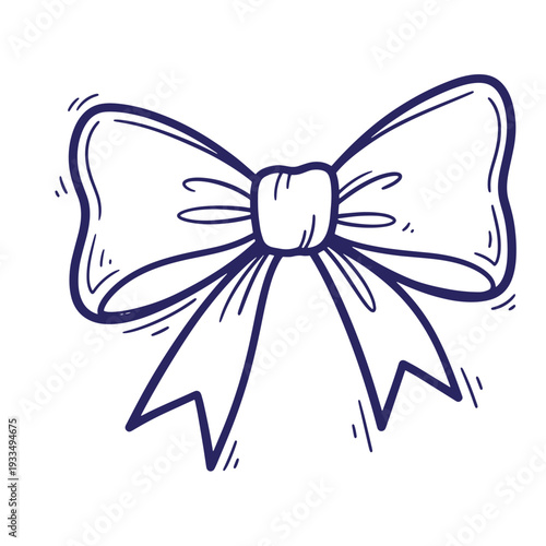 Blue hand drawn bow with detailed texture and shading outline