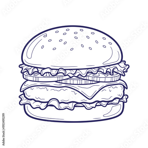 Delicious cheeseburger with sesame seed bun and melted cheese fast food