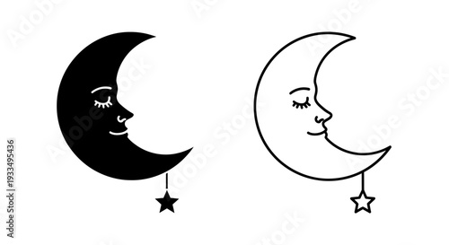 Crescent moon faces with stars Vector