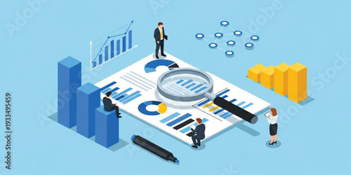 Business Data Analysis and Financial Research Concept with Team Reviewing Charts, Statistics and Market Reports for Strategy and Performance Growth