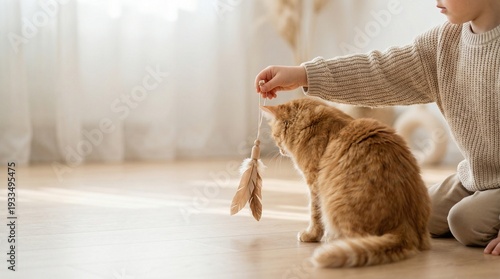 Obraz na płótnie Criança brincando com gato