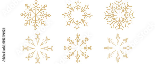 Snowflakes thin line icon. Christmas or New year winter snowfall symbol. Gold glitter collection. Editable stroke. Vector design elements
