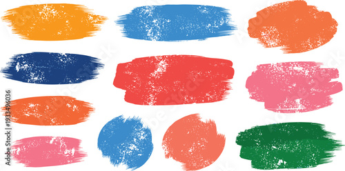 Colorful Grunge Brush Stroke Set with Abstract Paint Smears and Textured Acrylic Shapes for Modern Backgrounds Posters and Creative Vector Design