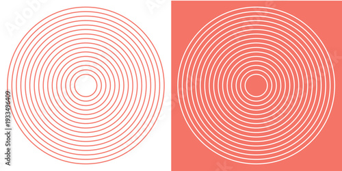 Red and white concentric spiral circles logo symbol. Big to small outlined ring circle gradation. Vector illustration