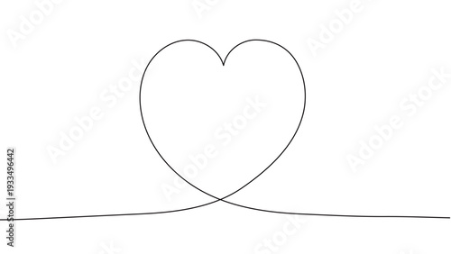 一筆書きの大きなハートの線画フレーム。一本の黒い糸がハートを紡ぐデザイン。愛情のシンボル背景。編集可能なベクター素材