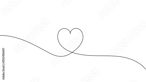 一筆書きのハートの線画。一本の黒い糸がハートを紡ぐデザイン。愛情のシンボル背景。編集可能なベクター素材