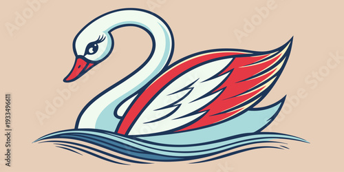 Elegant swan with spread wings floating on water in clean line art style. Luxury animal logo vector for beauty brand, spa identity, fashion emblem and premium branding design.