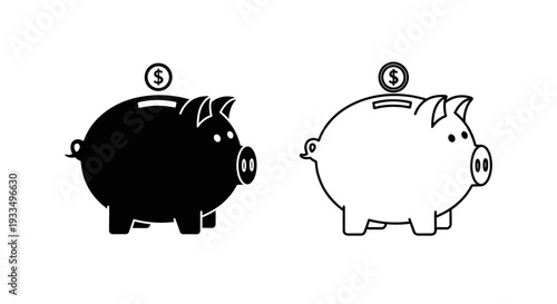 Black and white piggy bank Vector
