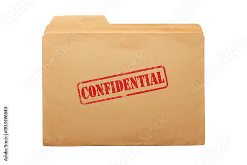 Manila folder with a red confidential rubber stamp, implying secret, classified, and private document information
