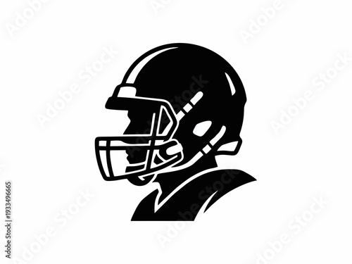 American Football Player Profile Silhouette Wearing Protective Helmet and Face Mask