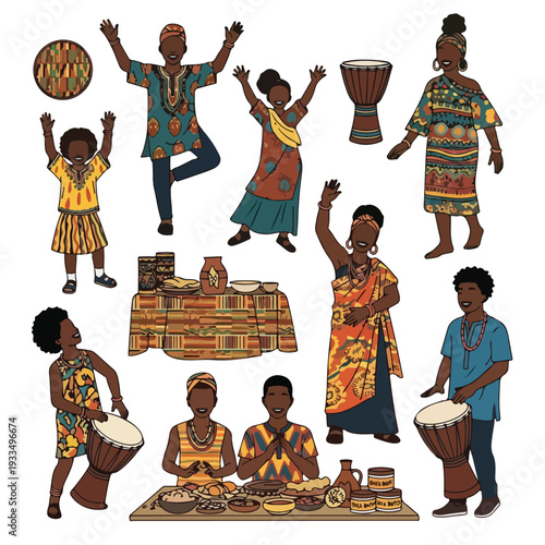 African People Dancing and Playing Drums.