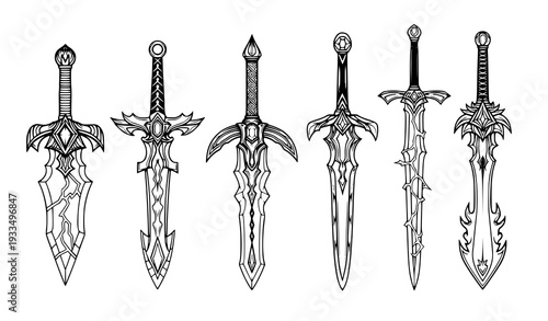 Anime style ultimate swords vector set fantasy magical weapon collection