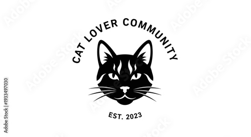 Black Cat Face Logo Design Illustration.