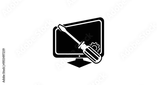 Computer Monitor with Screwdriver and Gear Icon.