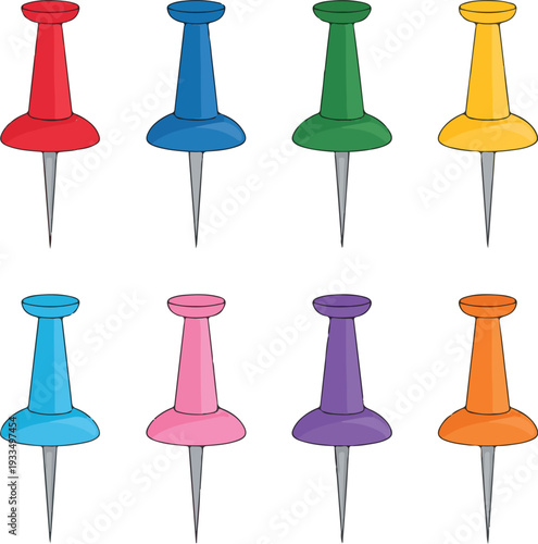 set of colored push pins isolated