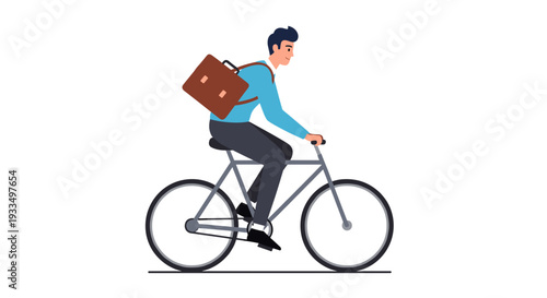 Man Riding Bicycle with Briefcase on Back.