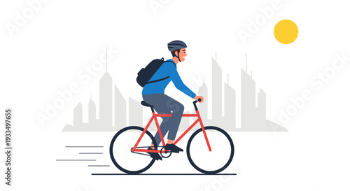 Man Riding Bicycle in City Commute.