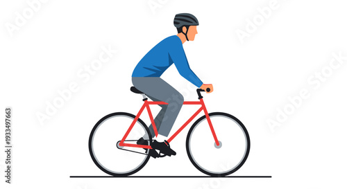 Man Riding a Red Bicycle Illustration.