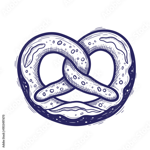 A detailed illustration of a delicious salty pretzel with a classic twisted shape and texture on a white background