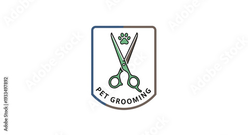 Pet Grooming Logo with Scissors Emblem.