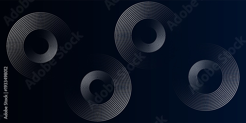 Blue abstract background with glowing circles. Swirl circular lines pattern. Geometric spiral. Twirl element. Modern graphic design. Futuristic technology concept.