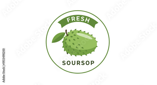 Soursop Fruit Illustration with Green Leaf.
