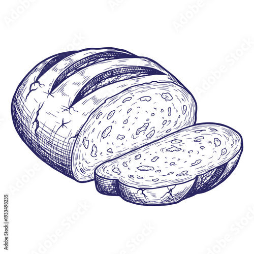 A sketch of a loaf of bread with two slices cut off  delicious fresh bakery