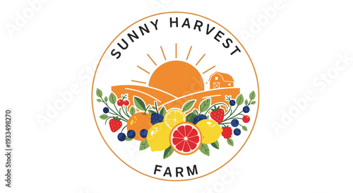 Sunny Harvest Farm Logo with Fruits.