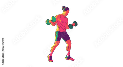 Woman Exercising with Dumbbells in Colorful Outfit.