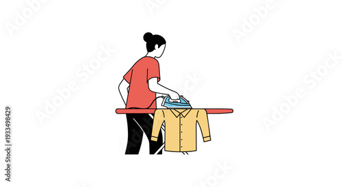 Woman Ironing Clothes on Ironing Board.