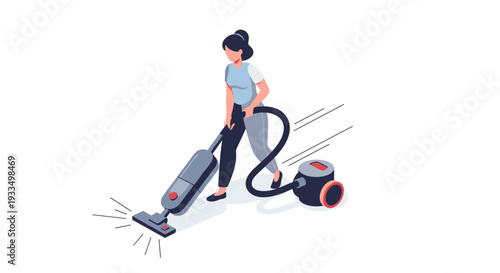 Woman Vacuuming with Modern Vacuum Cleaner.