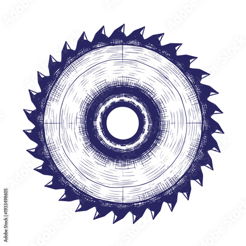 circular saw blade with sharp teeth and concentric rings on plain background transparent background
