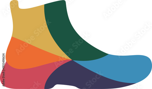 Colorful abstract boot shape made of multiple curved sections isolated on white background