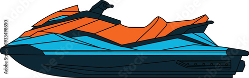 Colorful illustration of a modern jet ski with vibrant orange and blue design elements  recreational watercraft