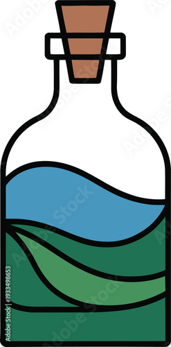 Colorful liquid layers in a glass bottle with a cork stopper  layered liquids