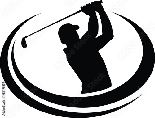 Golf player silhouette swinging club in circular motion isolated on transparent background