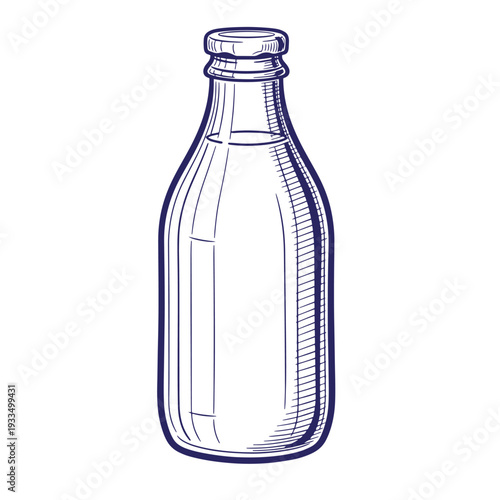 illustration of a clear glass bottle with a screw on cap standing upright on a white background  simple line drawing