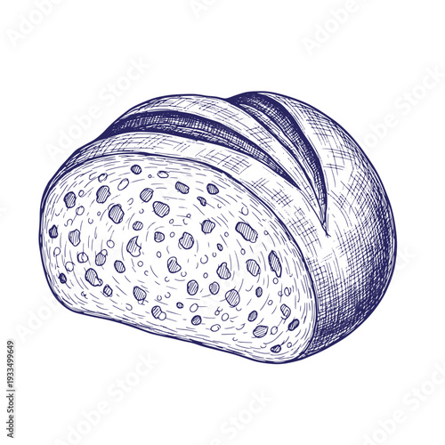 Illustration of a loaf of bread with a slice cut off  food drawing