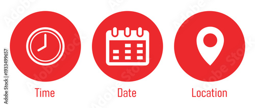 Time date location icons set flat design vector illustration scalable graphic