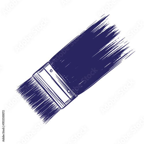 paint brush with dark blue bristles and metal ferrule on white background transparent background