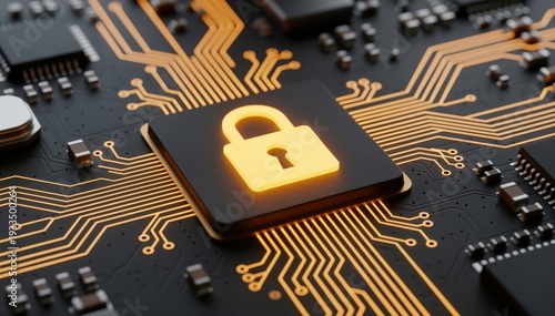 Digital Fortress: A close-up shot of a computer motherboard, the glowing padlock emblem center stage, symbolizing impenetrable security.