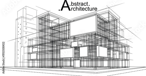 Professional black vector architecture wireframe sketch of modern building construction, urban design blueprint, and structural engineering layout