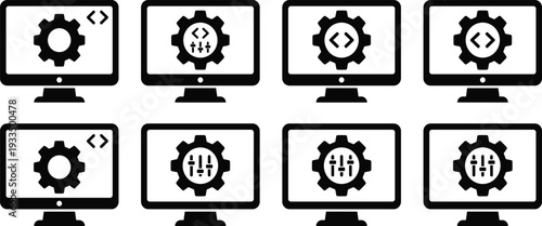 Set of 8 computer monitor icons vector