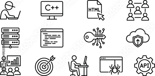 Set of 13 coding and web development icons vector