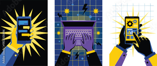 Set of 3 mobile phone vector icons